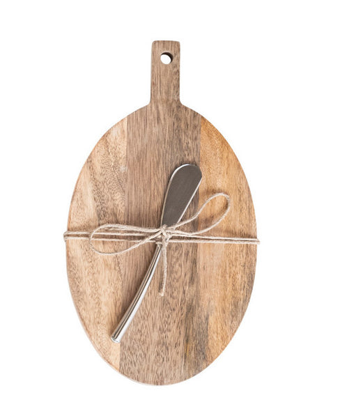 Mango Wood Cheese/Cutting Board & Canape Knife, 4 Styles, Set of 2