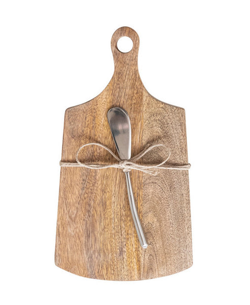 Mango Wood Cheese/Cutting Board & Canape Knife, 4 Styles, Set of 2