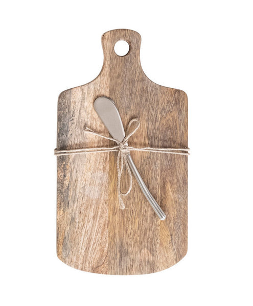 Mango Wood Cheese/Cutting Board & Canape Knife, 4 Styles, Set of 2