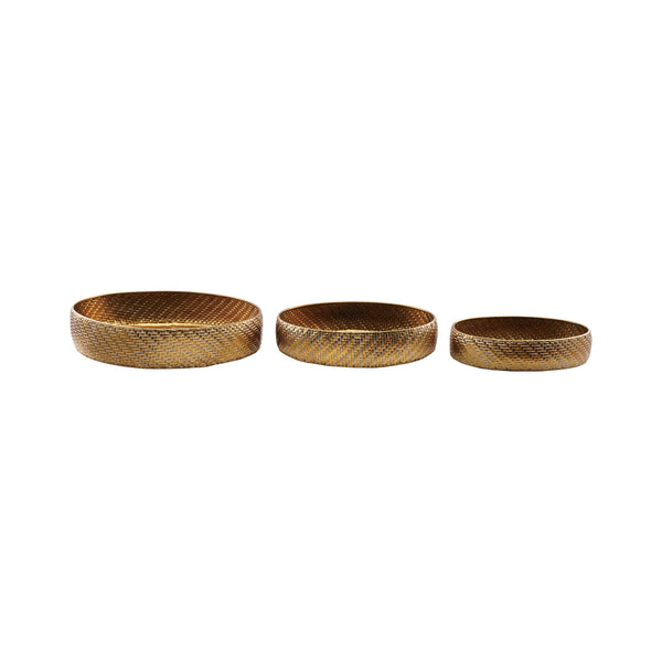 Gold Metal Basket Weave Trays - Set of 3