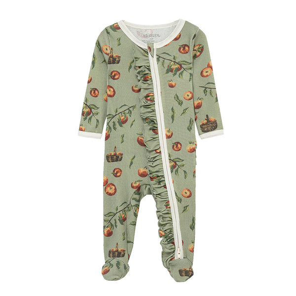 Milkbarn Apple Orchard Cotton Ruffle Footed Romper