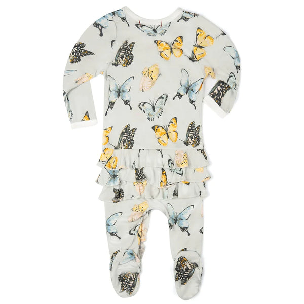 Milkbarn Butterfly Bamboo Ruffle Zipper Footed Romper