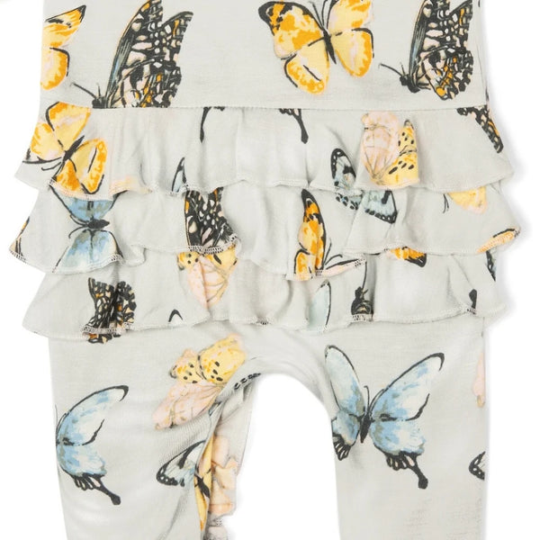 Milkbarn Butterfly Bamboo Ruffle Zipper Footed Romper