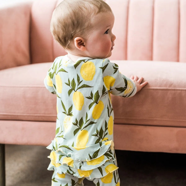 Milkbarn Butterfly Bamboo Ruffle Zipper Footed Romper