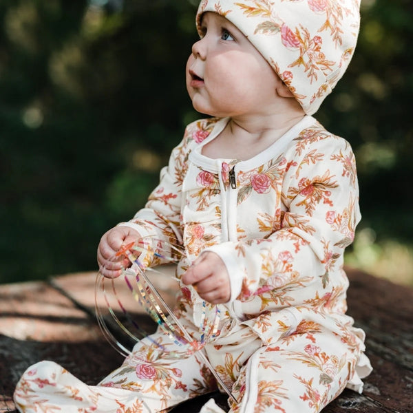 Milkbarn Firefly Bamboo Ruffle Zipper Footed Romper