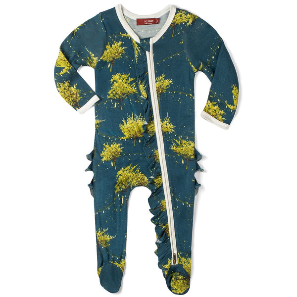 Milkbarn Firefly Bamboo Ruffle Zipper Footed Romper