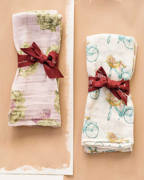 Milkbarn Bamboo Muslin Green Floral Two-Piece Burp Cloth Set