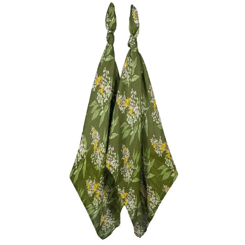 Milkbarn Bamboo Muslin Green Floral Two-Piece Burp Cloth Set