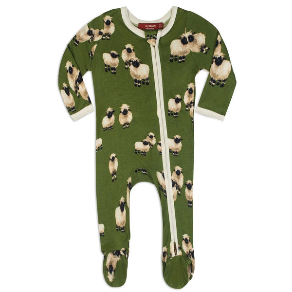 Milkbarn Valais Sheep Bamboo Zipper Footed Romper