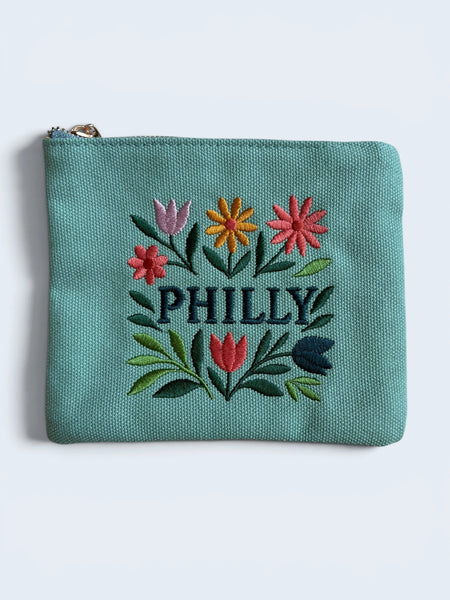 Embroidered Jewelry Pouch - Mint Philly