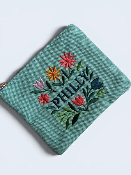 Embroidered Jewelry Pouch - Mint Philly