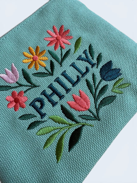 Embroidered Jewelry Pouch - Mint Philly