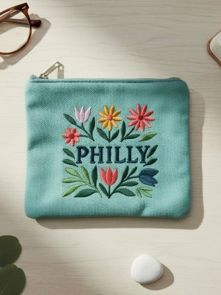 Embroidered Jewelry Pouch - Mint Philly