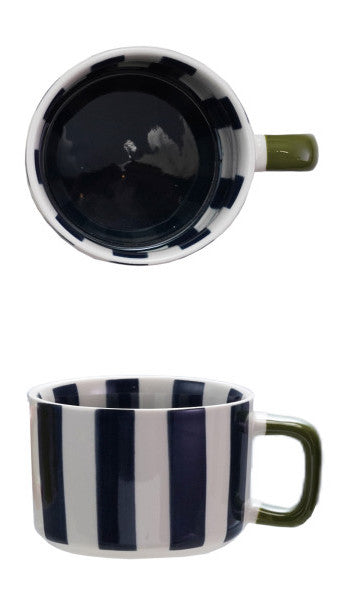 Hand-Painted Stoneware Striped Mug - 4 Colors