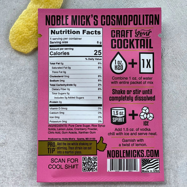 Noble Mick's Single Serve Cocktail Pouch - Cosmopolitan
