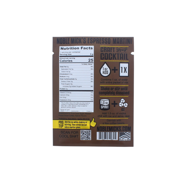 Noble Mick's Single Serve Cocktail Pouch - Espresso Martini