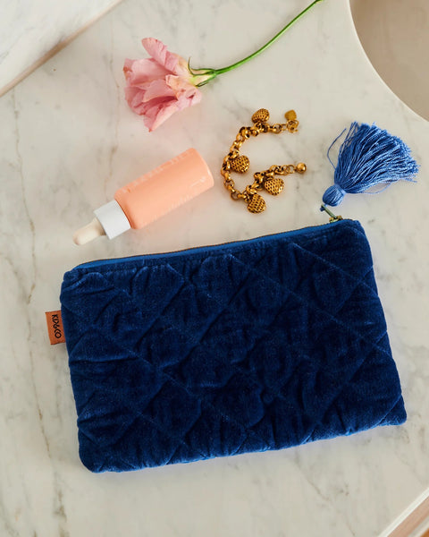 Quilted Velvet Cosmetic Pouch - Ocean Dreamer