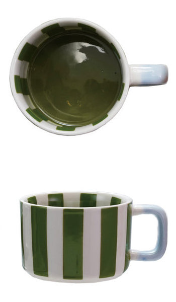 Hand-Painted Stoneware Striped Mug - 4 Colors