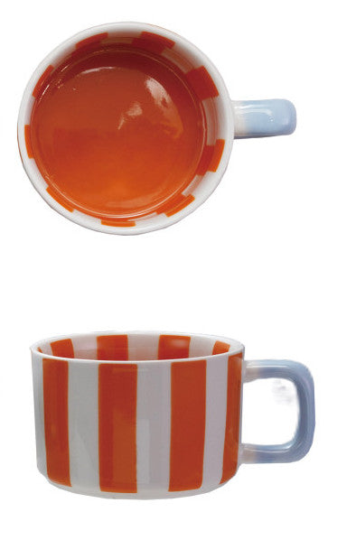 Hand-Painted Stoneware Striped Mug - 4 Colors
