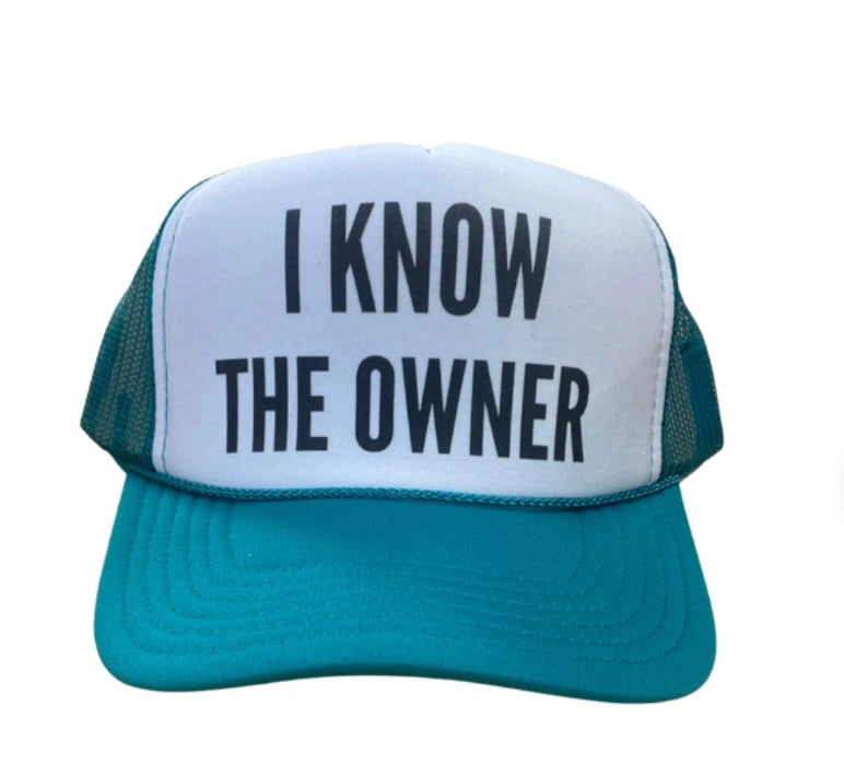 "I Know The Owner" Inappropriate Trucker Hat in Red White & Blue