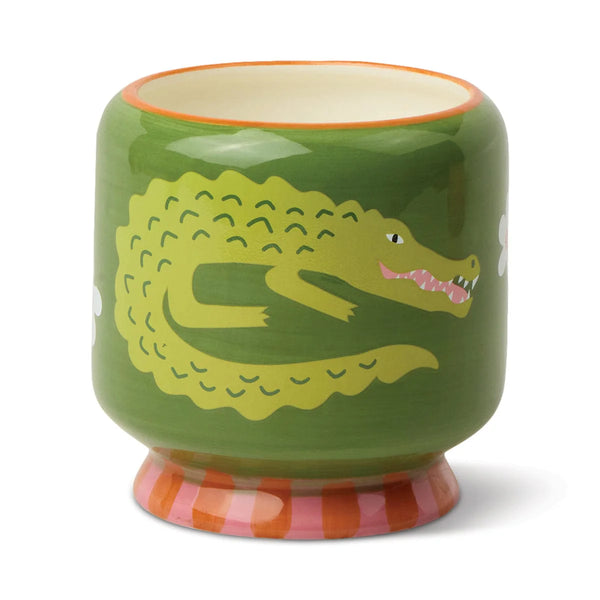 A Dopo 8 oz Hand-Painted "Crocodile" Ceramic Candle - Prickly Pear