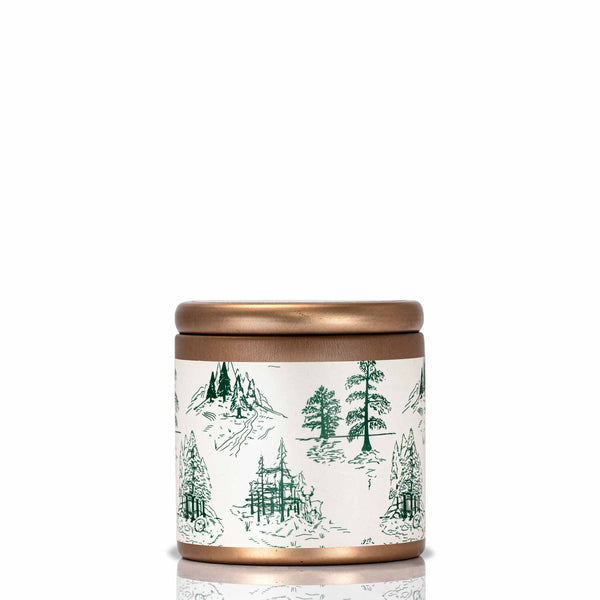 Cypress & Fir Holiday Copper Tin with Forest Pattern Candle