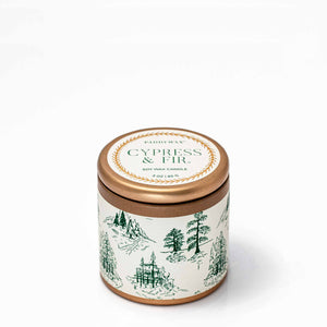 Cypress & Fir Holiday Copper Tin with Forest Pattern Candle