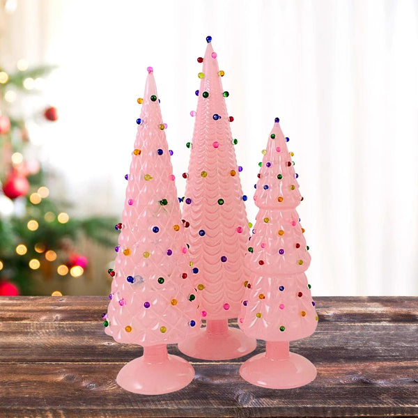 Pink Bauble Glass Tree - Set of 3