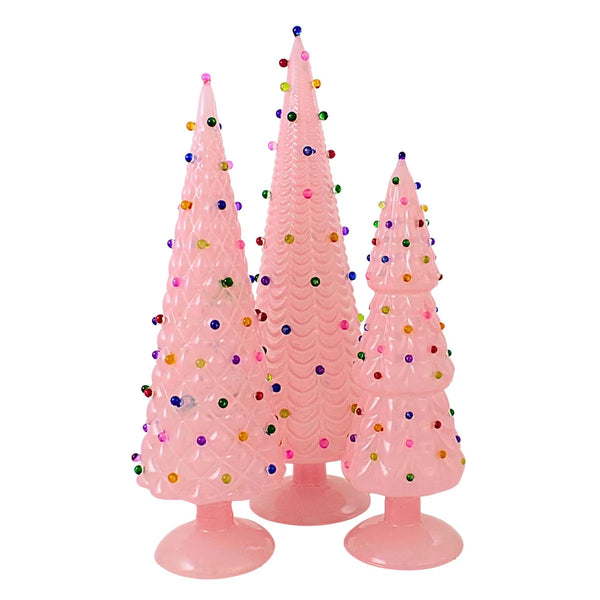 Pink Bauble Glass Tree - Set of 3