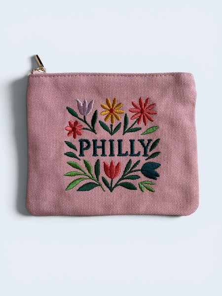 Embroidered Jewelry Pouch - Pink Philly