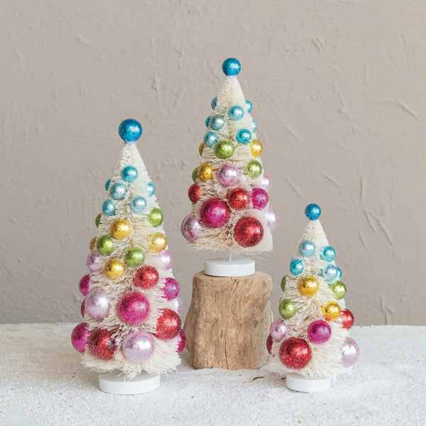 Rainbow Ornament Bottle Brush Christmas Trees - Set of 3