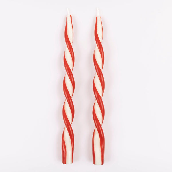 Red Stripe Twist Taper Candles