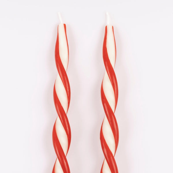 Red Stripe Twist Taper Candles