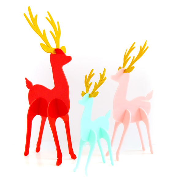 Red, Light Pink, and Mint Acrylic Reindeer Christmas Decor Set