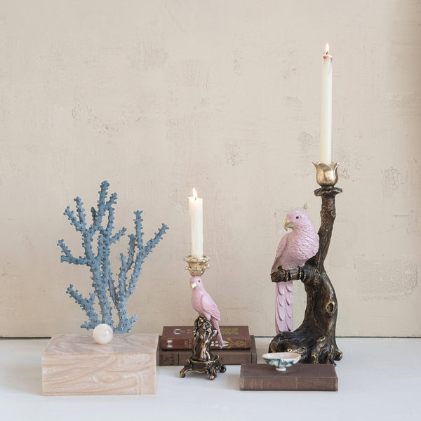 Resin Pink Parrot Taper Holder