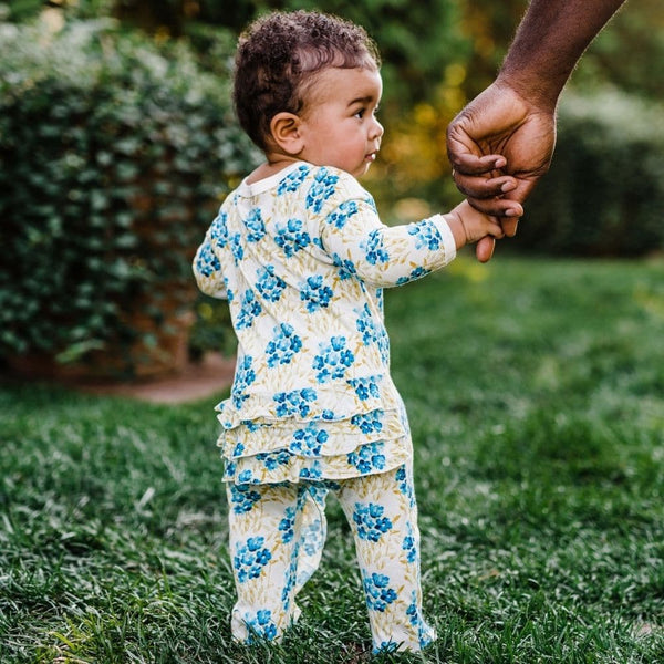 Milkbarn Gold Floral Organic Cotton Ruffle Zipper Footed Romper