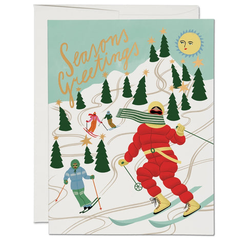 Seasons Greetings Ski Slope Holiday Greeting Card