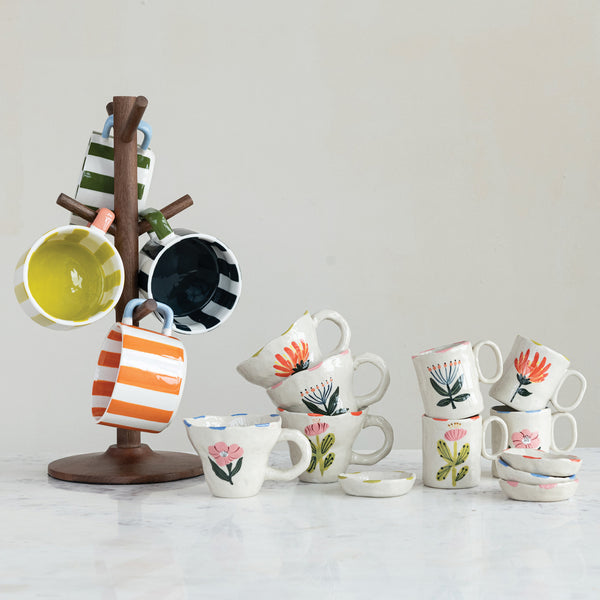 Hand-Painted Stoneware Striped Mug - 4 Colors