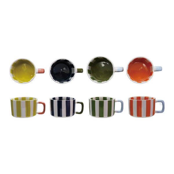 14 oz. Hand-Painted Stoneware Striped Mug, 4 Colors