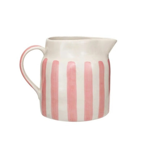 Hand-Painted Stoneware Pitcher w/ Pink Stripes