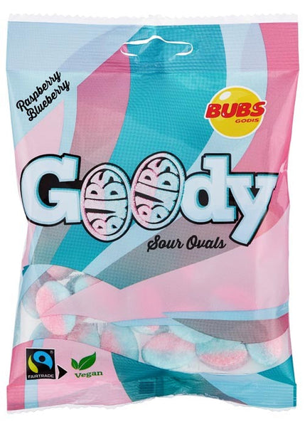 Swedish Bubs Goody Sour Raspberry & Blueberry Ovals Candy - 90g