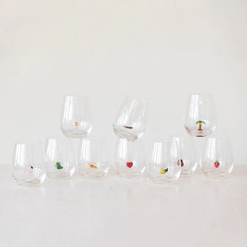 Stemless Wine Glass w/ Figures Inside
