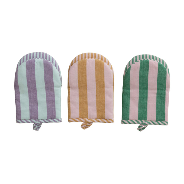 Woven Cotton Striped Oven Mitt - 3 Colors