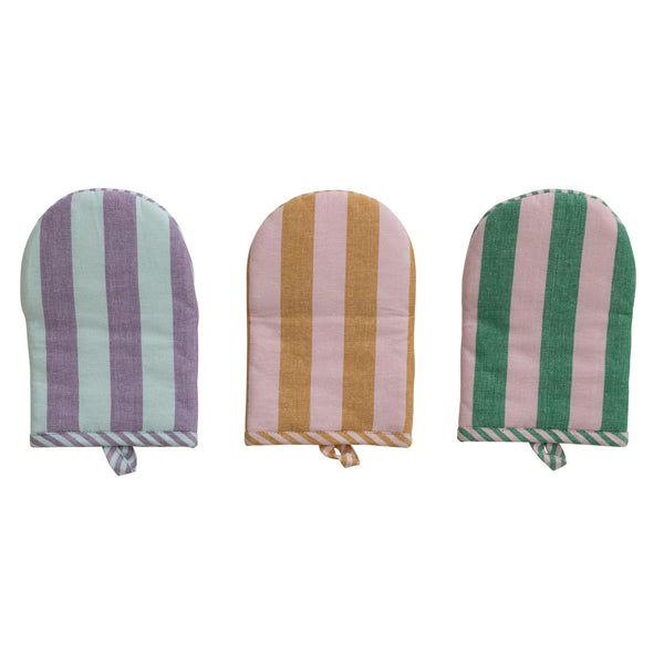 Woven Cotton Striped Oven Mitt, 3 Colors