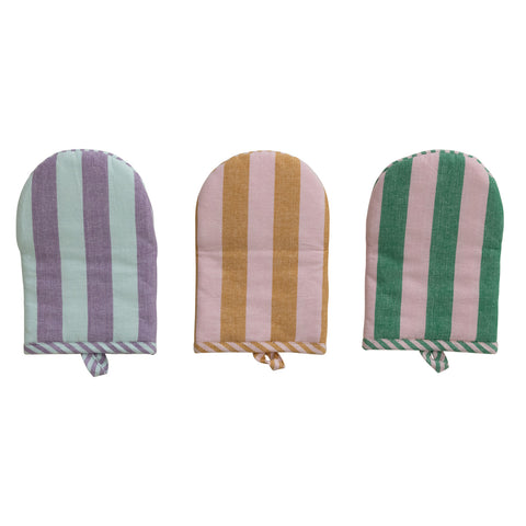 Woven Cotton Striped Oven Mitt, 3 Colors