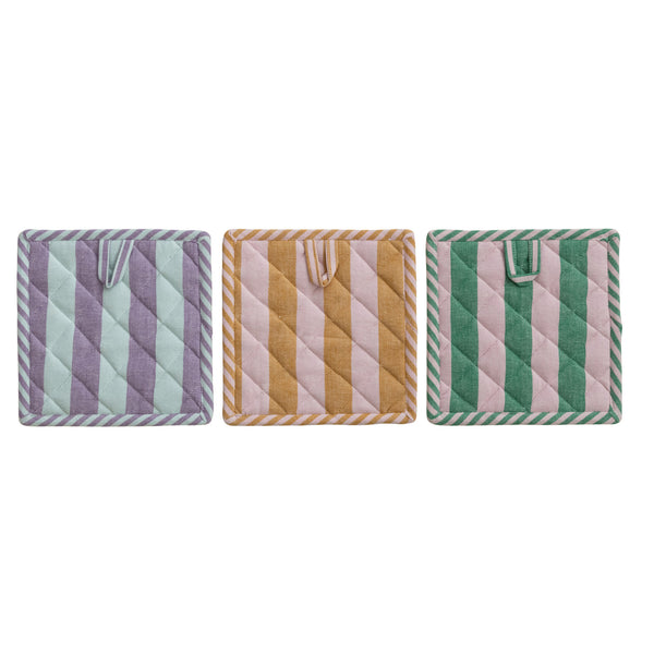 Woven Cotton Striped Pot Holder, 3 Colors