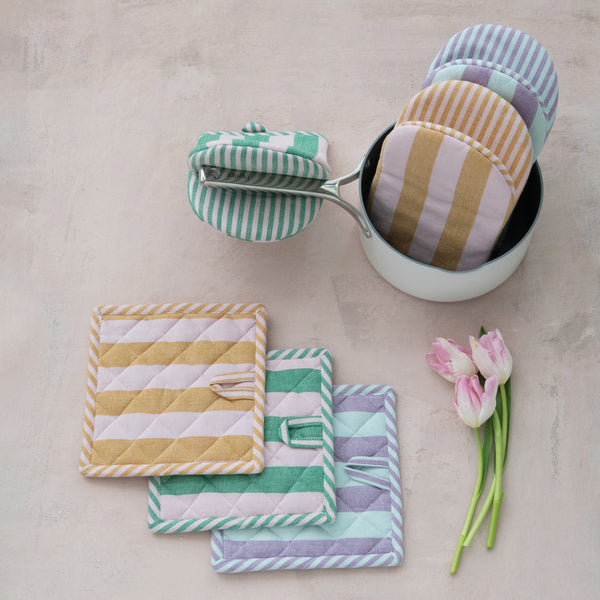 Woven Cotton Striped Pot Holder, 3 Colors