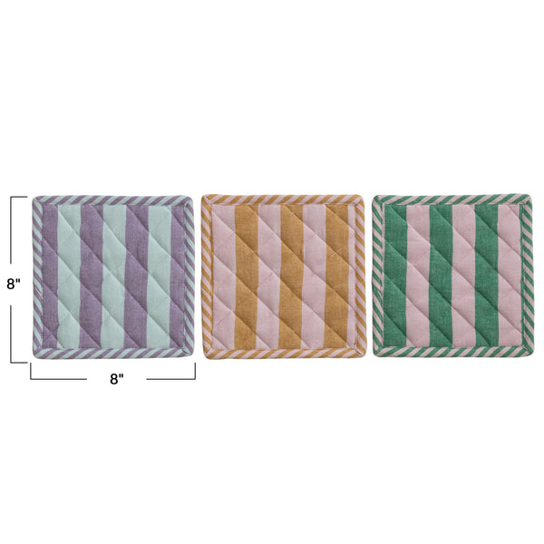Woven Cotton Striped Pot Holder, 3 Colors