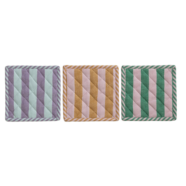 Woven Cotton Striped Pot Holder, 3 Colors