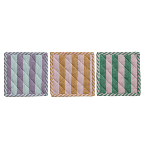 Woven Cotton Striped Pot Holder, 3 Colors